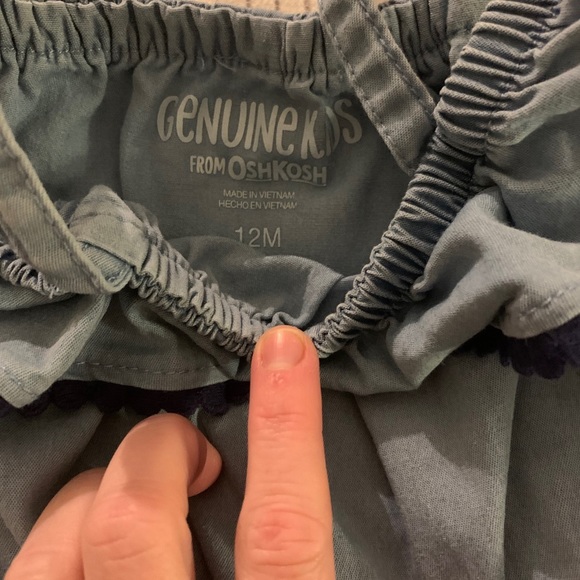 denim one piece w/ cinched waist and ruffle collar - Picture 3 of 4